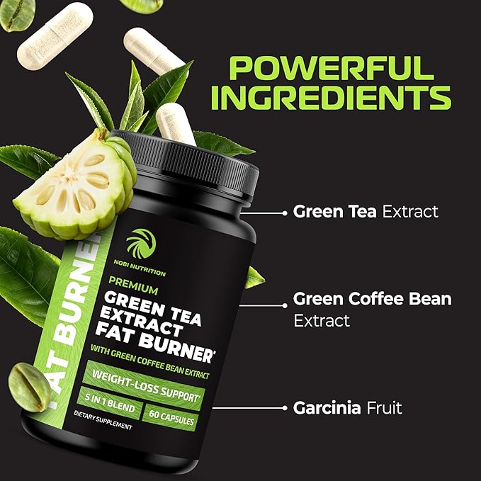 Green Tea Weight Loss Pills for Women & Men | 45% EGCG | Stomach Fat Burner, Metabolism Booster & Appetite Suppressant | Green Tea Fat Burner Diet Pills | Vegan Weight Loss Supplements | 60 Ct