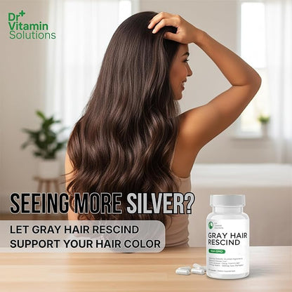 Gray Hair Rescind with Catalase - Antiaging Hair, Skin and Nails Vitamins, Pantothenic Acid, Folic Acid 400mcg, Biotin 300mcg, Saw Palmetto for Men and Women