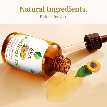SVA Apricot Seed Oil Organic - 4 Fl Oz – 100% Natural Cold Pressed Organic Apricot Oil - for Face, Skin Care, Hair Care, Scalp Massage & Body Massage – Carrier Oil with Dropper