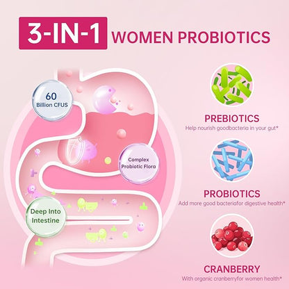 DVO Vaginal Probiotics for Women,pH Balance,60 Billion CFU with Prebiotics & Lactobacillus,Healthy Odor, Yeast Balance & Flora Support for Immune Health 90 Count