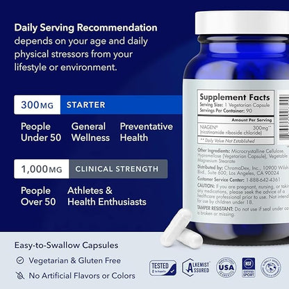 TRU NIAGEN Patented NAD Supplement for Brain Function, Anti Aging & Cell Regeneration, 300mg Niagen, 90 Servings | Supports Cellular Energy, Muscle | Nicotinamide Riboside (NR) Take 1 Daily | 1 Bottle