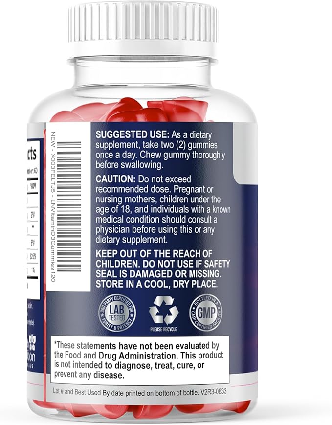 Vitamin D3 Gummies 125 mcg (5000 IU) Per Serving - 3X Strength Immune Support & Bone Support, Vitamin D Gummy Dietary Supplement, Nature's Berry D Vitamin Supplement, Raspberry Flavored - 120 Gummies