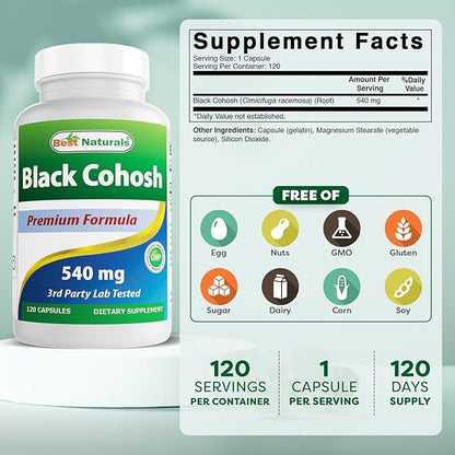 Best Naturals Black Cohosh 540 Mg 120 Capsules (120 Count (Pack of 2))