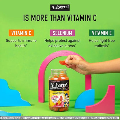 Airborne Kids 500mg Vitamin C Gummies, Kids Immune Support Zinc Gummies with Powerful Antioxidants VIT C & E - 63 Gummies, Assorted Fruit Flavor (Pack of 4)