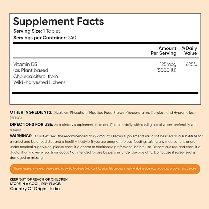 WeightWorld Vegan Vitamin D3 5000 IU Tablets for Bone & Immune Health - 240 Count - D3 Vitamin 125mcg - (8 Months Supply) VIT D Supplement for Women & Men - GMP-Approved - Gluten-Free - Non-GMO
