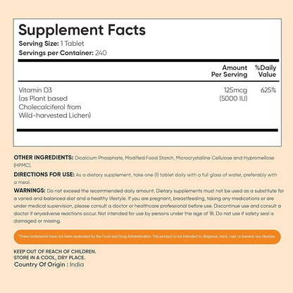 WeightWorld Vegan Vitamin D3 5000 IU Tablets for Bone & Immune Health - 240 Count - D3 Vitamin 125mcg - (8 Months Supply) VIT D Supplement for Women & Men - GMP-Approved - Gluten-Free - Non-GMO