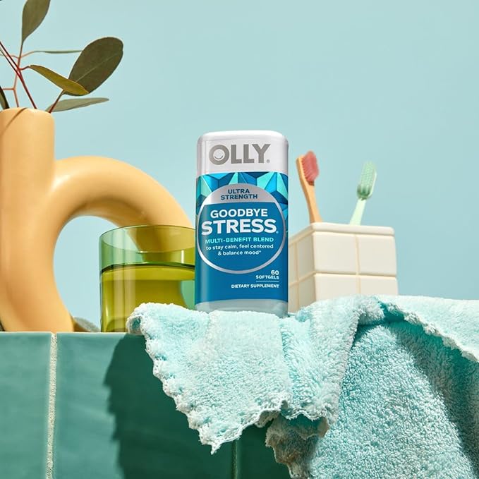 OLLY Ultra Strength Goodbye Stress Softgels,GABA,Ashwagandha,L-Theanine and Lemon Balm,Stress Relief Supplement -,60 Count (Pack of 2)