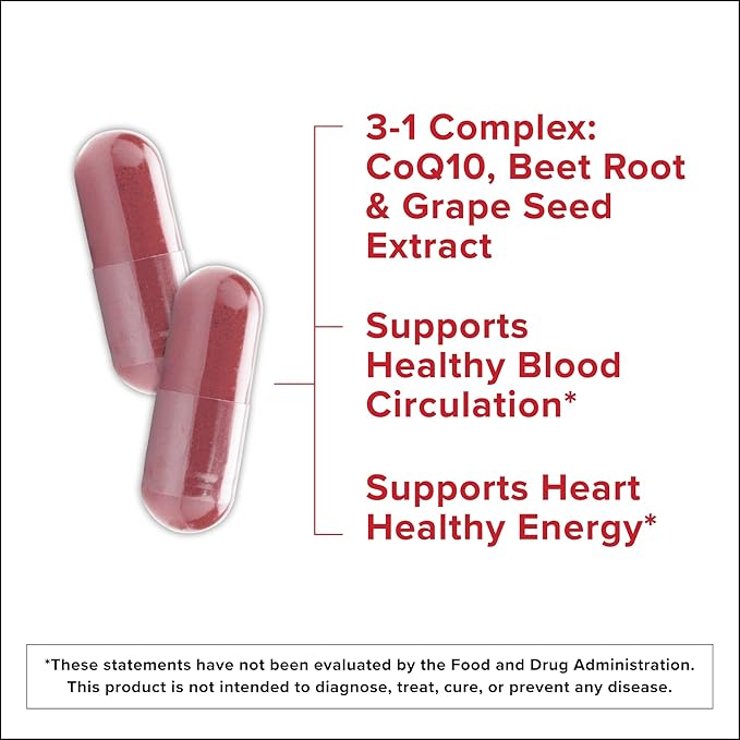 Qunol Blood Pressure Support, 3 in 1 Beets + CoQ10 + Grape Seed Extract, Beet Root Capsules That Supports Healthy Blood Circulation & Heart Healthy Energy, 60 Count (Pack of 4)