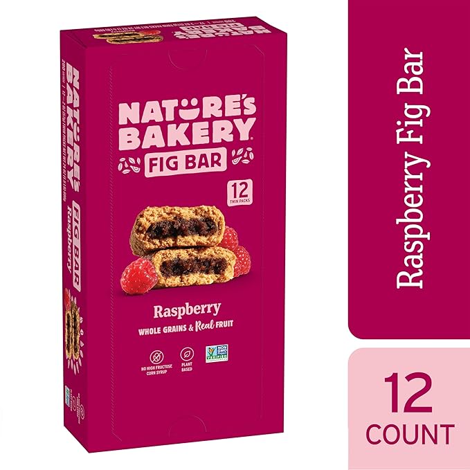 Nature’s Bakery Whole Wheat Fig Bars, Raspberry, Real Fruit, Vegan, Non-GMO, Snack bar, 1 box with 12 twin (Pack of 2)