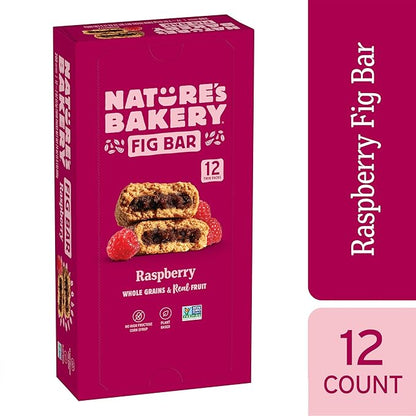 Nature’s Bakery Whole Wheat Fig Bars, Raspberry, Real Fruit, Vegan, Non-GMO, Snack bar, 1 box with 12 twin (Pack of 2)