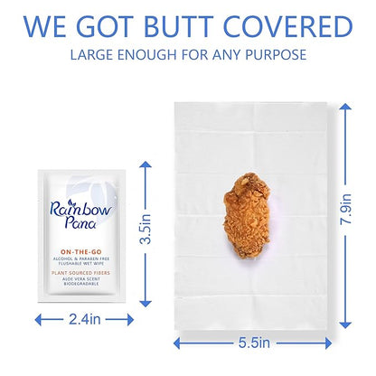 RainbowPana Flushable Wipes - 120 Count, ON-THE-GO Individually Wrapped - Travel Butt Wipes for Men and Women, Family - Infused with Vitamin E and Natural Aloe, pH Balanced, Paraben/Fragrance/Alcohol Free, 100% Plant Sourced Fibers - Cleanse and Moistu...