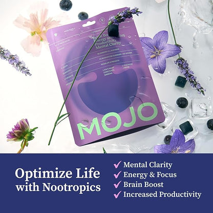 Mojo Focus Gummies w/Lion’s Mane, Panax Ginseng, Ginger Root, Cordyceps, Brain Supplement Memory/Focus Support Adults Nootropic Mushroom Gummies, Blueberry Lavender, Regular Strength (2 Pack)
