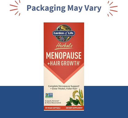 Garden of Life Herbals Menopause Supplement with S-equol & Trans-Resveratrol for Multi-Symptom Relief, Keranat for Thicker, Fuller Hair Growth – Non-GMO, Gluten-Free, Vegan, Berry Flavor, 30 Servings