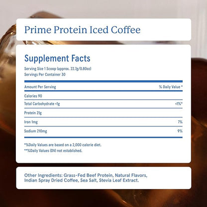 Equip Foods Prime Protein Powder | Clean, Grass Fed Beef Protein Powder | Carnivore Protein Isolate | Paleo, Keto Friendly, Gluten & Dairy Free | Helps Build & Repair Tissue | 30 Servings, Iced Coffee