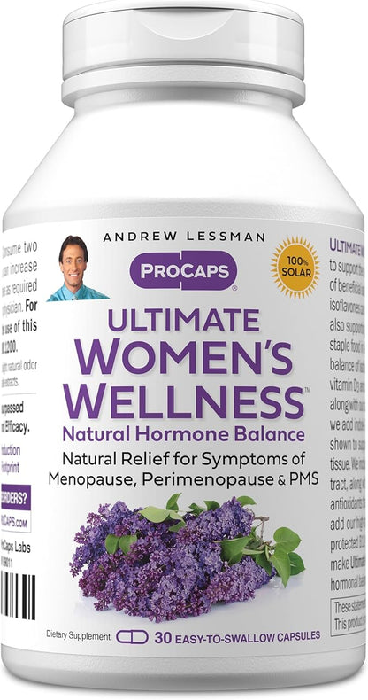 ANDREW LESSMAN Ultimate Women’s Wellness 30 Capsules - Naturally Relieves Menopause Symptoms, PMS, Perimenopause with Soy Isoflavones, EGCG, Cranberry, Indole-3-Carbinol. Easy to Swallow Capsules