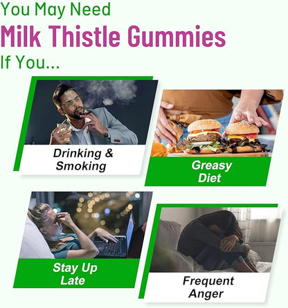 Milk Thistle Gummies for Adults. Liver Cleanse Detox Repair Gummies, Milk Thistle Extract Supplement for Liver Support Digestive Antioxidant, 60ct Apple Flavor