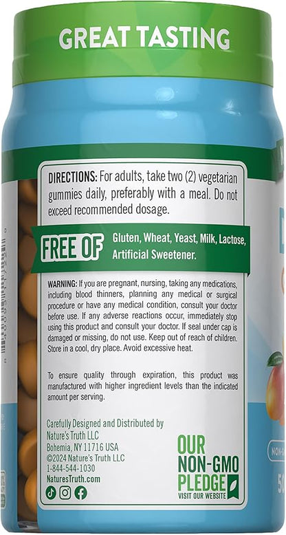 Nature's Truth Vitamin D3 + K2 Gummies | 50 Count | Peach Mango Flavor | Vegetarian, Non-GMO & Gluten Free Supplement