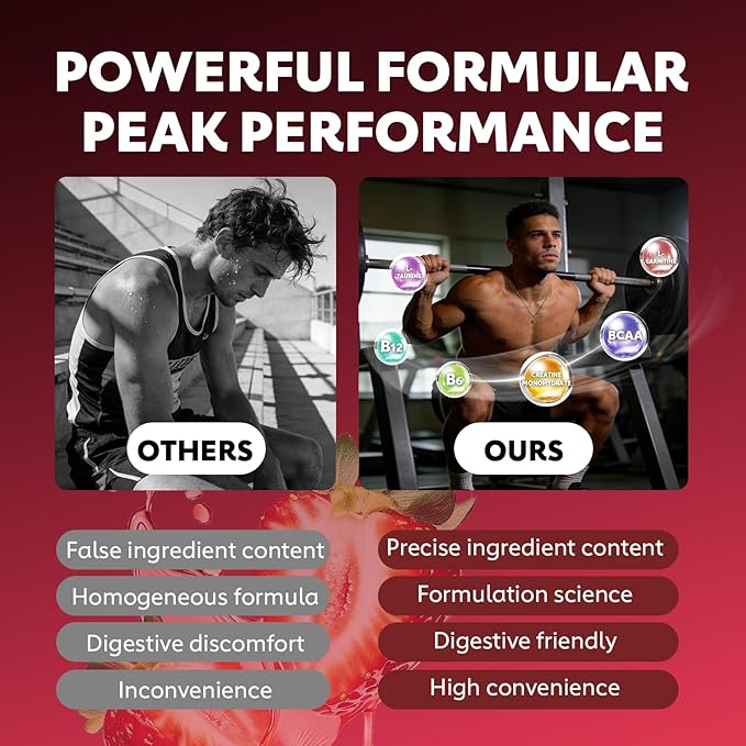 Creatine Monohydrate Gummies for Men & Women - 6205mg per Serving, Containing L-carnitine & Taurine, Post Workout Muscle Recovery, Strength & Energy Boost, Sugar Free & Vegan (60, Strawberry)