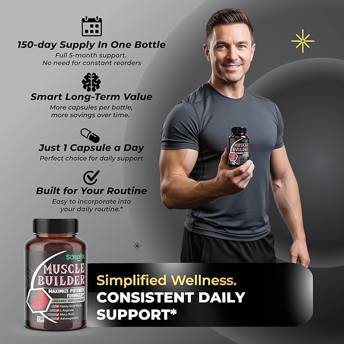 Ultra Muscle Builder Supplement with L-Arginine & Tribulus – Sports Training Support – 150 Capsules (150-Day Supply)