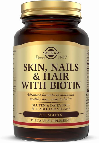 Solgar Skin, Nails & Hair with Biotin - 60 Tablets - with Vitamin C to Promote Healthy Collagen Production - 30 Servings