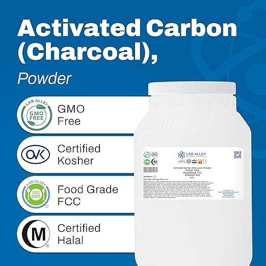 Lab Alley Activated Charcoal Powder, Food Grade, Kosher Certified, Halal, Wood Based, Ideal for Water & Air Filtration, Detoxifying Skincare Products, and Odor Control (2 Pounds)