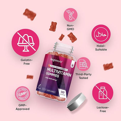 WeightWorld Adult Multivitamin Gummies for Women & Men of All Age - Halal-Suitable with Key Ingredients Like Vitamin A, C, D3, B6, B12 & Biotin - 50+ Mens & Womens Multivitamin Gummies - 120 Ct