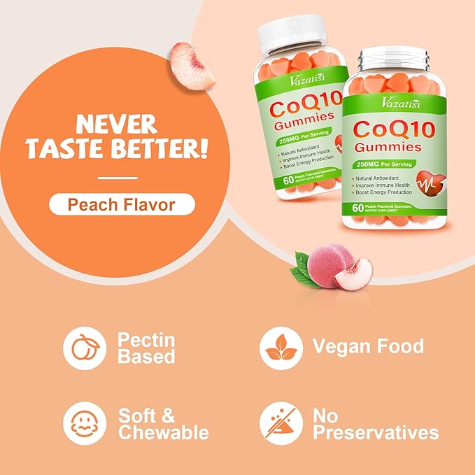 High Absorption CoQ10 Gummies 250 mg, Plus Omega-3, Magnesium, Vitamin B12 for Cellular Energy, Brain & Antioxidant, 5X Better Absorption Coenzyme Q10 Supplement - 60 Cts