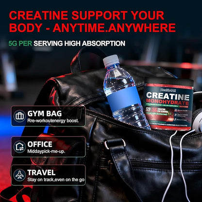 Health4All Creatine Monohydrate Gummies 5g for Men & Women, Creatine Gummy for Strength Energy & Muscle Growth Support Pre-Workout Supplement - Strawberry 120 Gummy