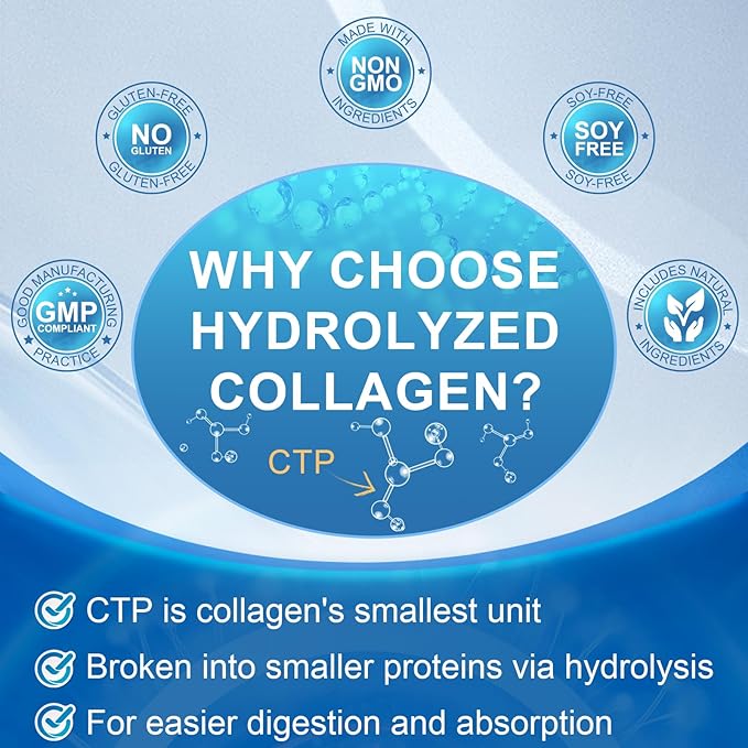 Multi Collagen Peptides for Women & Men, Hydrolyzed Collagen Peptides-Type I, II, III, V, X - with Hyaluronic Acid,Vitamin C,Biotin,Supports Skin Hair Nail, Non-GMO, 280 Softgels