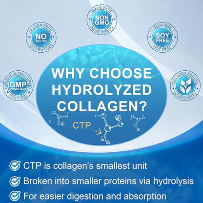 Multi Collagen Peptides for Women & Men, Hydrolyzed Collagen Peptides-Type I, II, III, V, X - with Hyaluronic Acid,Vitamin C,Biotin,Supports Skin Hair Nail, Non-GMO, 280 Softgels