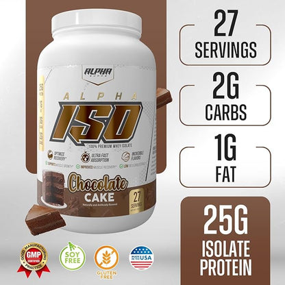 Alpha Supps ISO, Low Carb 100% Whey Protein Isolate Powder, 25 Grams Per Serving, Helps Support Muscle Growth, Low Sugar and Gluten Free (Chocolate Cake, 2 lb)