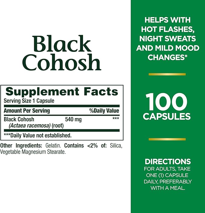 Nature's Bounty Black Cohosh Root Pills and Herbal Health Supplement, Natural Menopausal Support, 540 mg, 100 Capsules (Pack of 3)