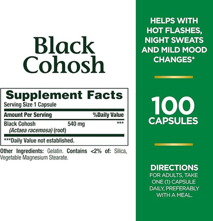 Nature's Bounty Black Cohosh Root Pills and Herbal Health Supplement, Natural Menopausal Support, 540 mg, 100 Capsules (Pack of 3)