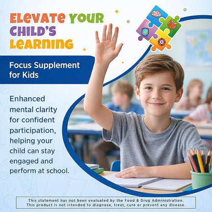 Kids Focus and Attention Supplements with Phosphatidylserine, L-Theanine, Omega-3 & Magnesium Glycinate - Kids Brain Vitamins Liquid Drops - Supports Concentration, Memory, Sleep & Mood, Strawberry