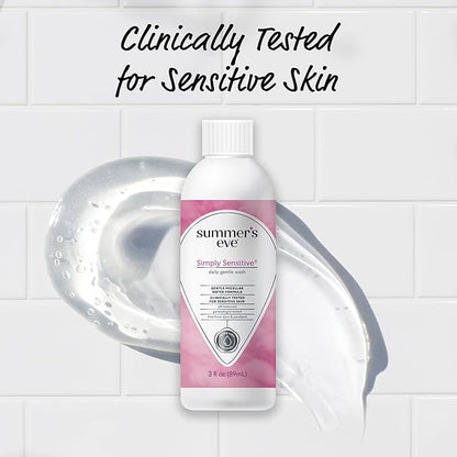 Summer's Eve Simply Sensitive Travel Size All-Over Feminine Wash, pH Balance Feminine Wash Formulated to Remove Odor, 3 Fl Oz, Pack of 3