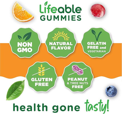 Lifeable Ashwagandha Gummies with Lemon Balm & Ginseng | Vegan Non GMO Ashwagandha Supplement | for Women and Men | 60 Gummies