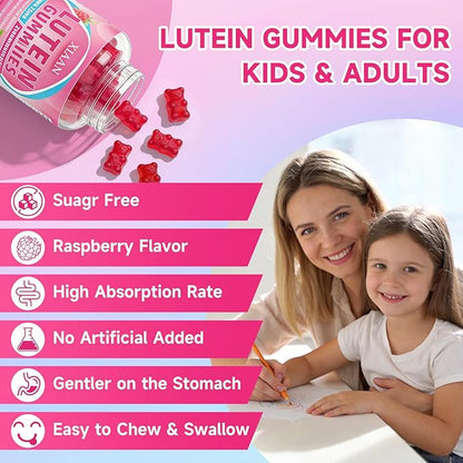 Lutein and Zeaxanthin Supplements, Lutein Gummies with Zeaxanthin,Vitamins A, C, E, Bilberry, Astaxanthin for Vision Health & Eye Strain, Sugar-Free/Vegan, Raspberry Flavor 120 Count