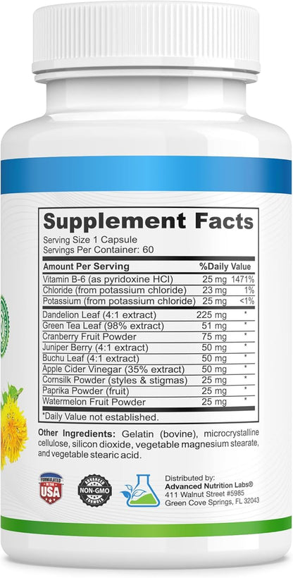 Herbal Water Relief Diuretic Water Pills for Water Retention, Bloating, Swollen Legs, Feet - Dandelion Extract Supplement - Water Retention Loss - Diuretics for Women & Men - 60 Capsules