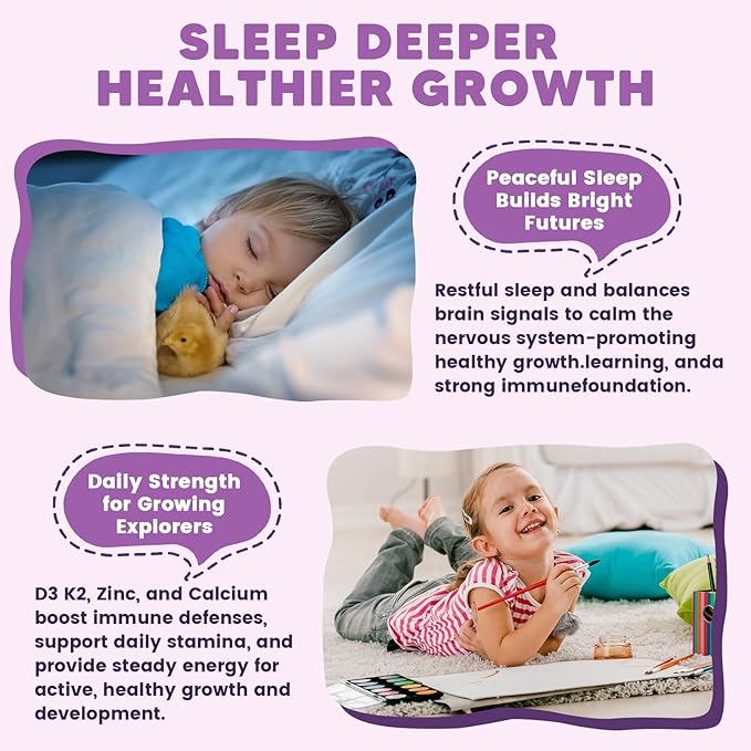 Magnesium Glycinate Gummies for Kids & Adults - 400/200mg Magnesium Supplement with L-Theanine, Chamomile, D3 & K2, Kids Sleep Gummies Melatonin Free, for Zzz & Relax, Cognition - Sugar Free, 60 Ct