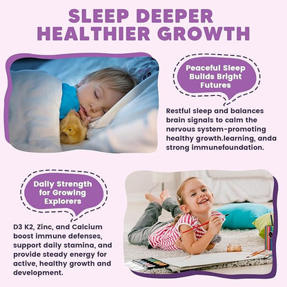 Magnesium Gummies for Kids & Adults - 400/200mg Magnesium Glycinate with L-Theanine, Chamomile, D3 & K2, Kids Sleep Gummies Melatonin Free, for Zzz & Relax, Cognition - Sugar Free, 60 C