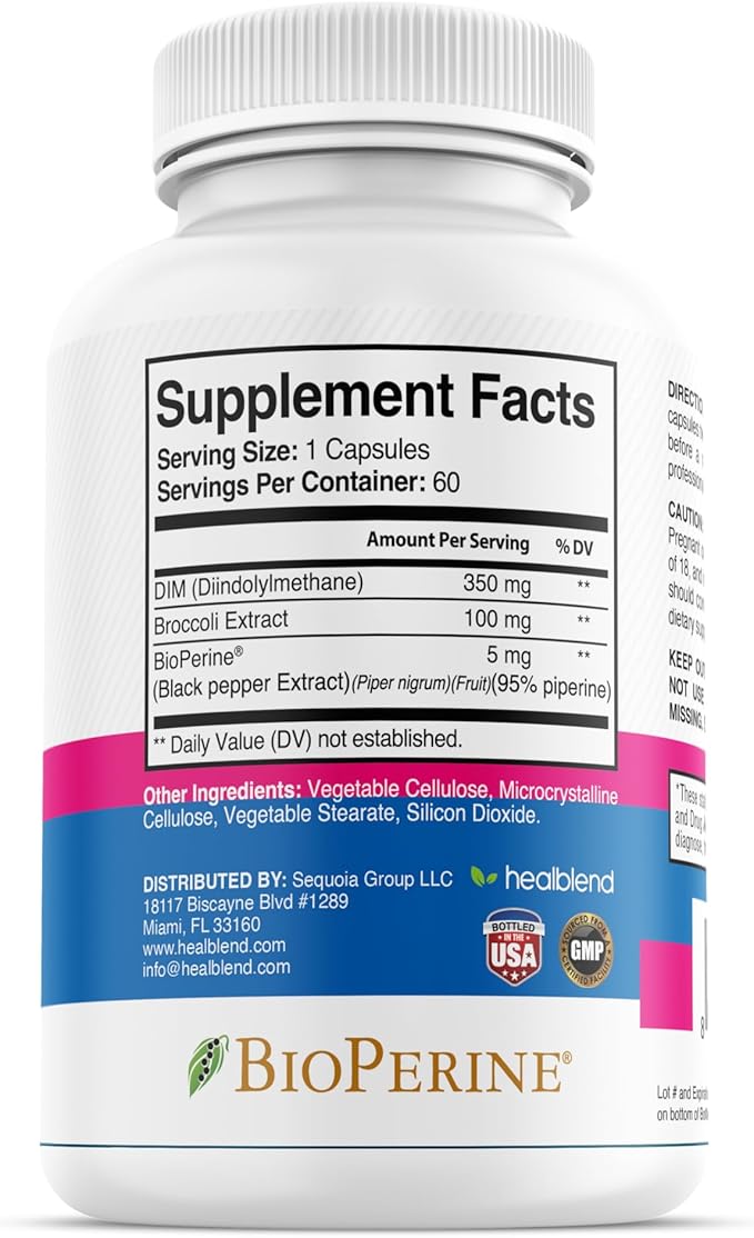 healblend DIM Ultra Dietary Supplement 350mg with Bioperine, Diindolylmethane, Estrogen Metabolism Support, Hormone Balance & PMS Relief, 60 Capsules (2)