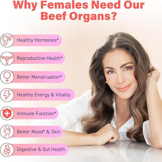 (180 Gummies) Beef Organ Supplement for Women - 5300mg Beef Liver, Kidney, Uterus & 10 More, for Hormone Balance, Menstruation, Energy, Immunity, Gut & Skin Health - 100% Grass Fed & Pasture Raise