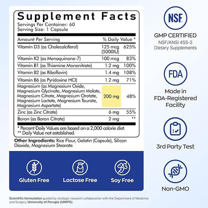 UBIOSKA Vitamin D3 K2 Magnesium Supplement – 5000 IU D3 + MK-7 K2 with 8-Form Magnesium (Glycinate, Taurate, Malate) for Calm Sleep, Stress Relief, Mood Balance & Strong Bones – 60 Capsules