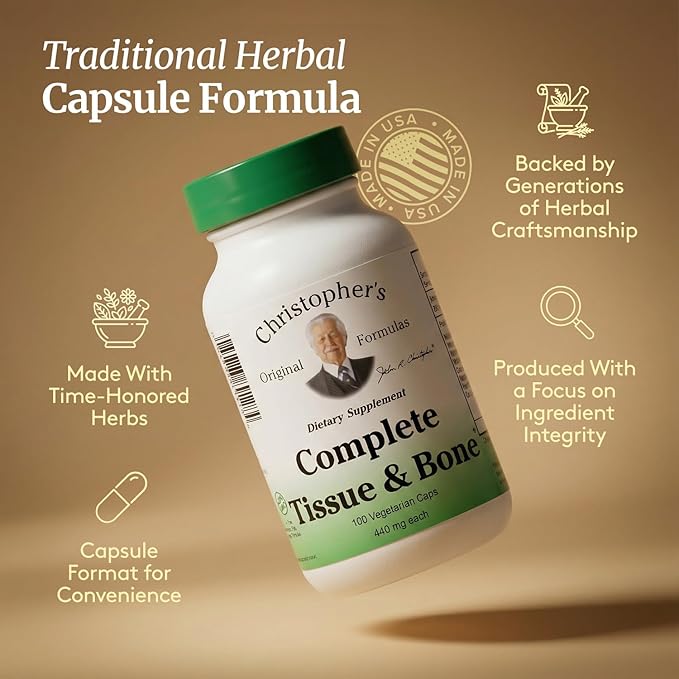 Christopher's Original Formulas Complete Tissue & Bone Formula – 100 VCaps | Herbal Support for Bones & Connective Tissue - Pack of 4