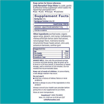 Little Remedies Gripe Water for Babies, With Chamomile, for Baby Gas Relief, No Alcohol or Artificial Dyes, 4 Fl Oz, Pack of 6