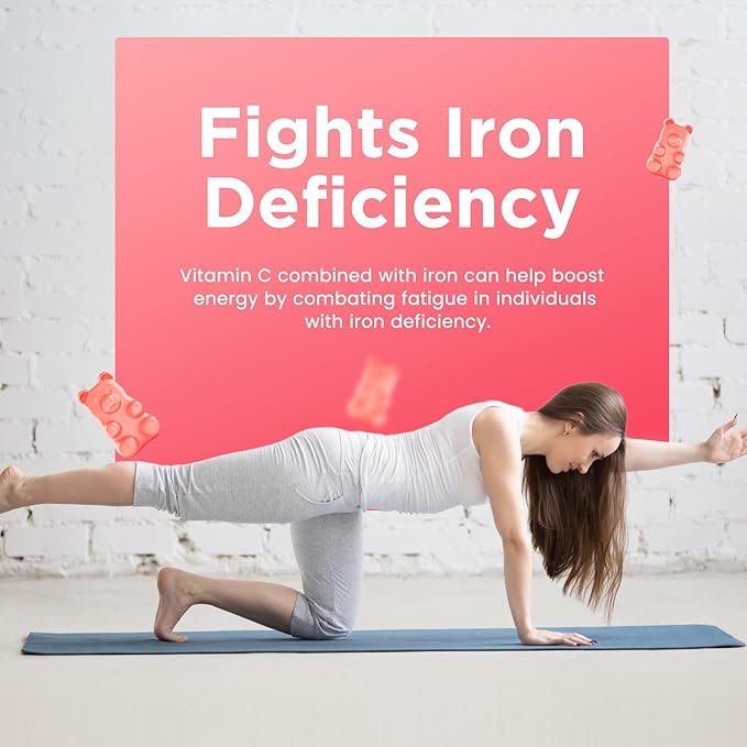 Iron Supplement for Women - Iron Gummies with Vitamin B6, B12, C, Zinc, Folate for Adults & Kids - Support Blood Builder, Iron Deficiency, Anemia, Energy Boost - Sugar Free 60ct Peach Flavor