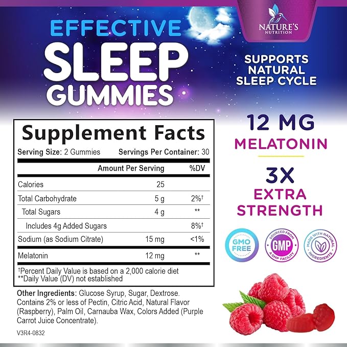 Melatonin Sleep Gummies - 12mg Per Serving - Extra Strength Sleep Support Melatonin Gummy for Adults - Vegan Sleeping Gummy Supplement to Support Restful Sleep - Tasty Berry Flavor - 60 Gummies