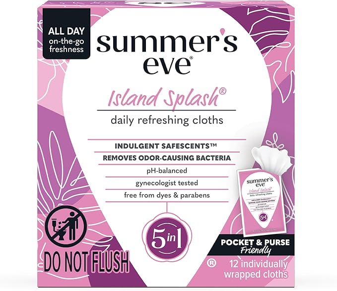 Summer's Eve Feminine Wipes, Island Splash, Individually Wrapped Vaginal Wipes, Feminine Care to Help Remove Vaginal Odor, Gynecologist Tested, 12 Wipes