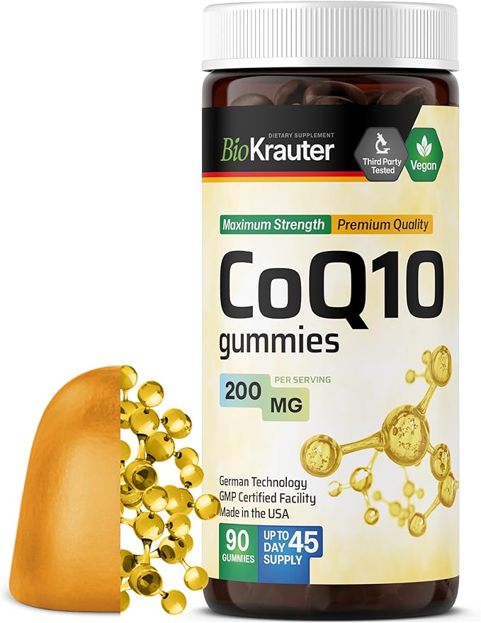 BIO KRAUTER® CoQ10 200mg for Energy Production - Coenzyme Q10 for Antioxidant & Daily Wellness - Vegan 90 CoQ10 Gummies, 45-Day Supply - Non-GMO, Banana Flavor