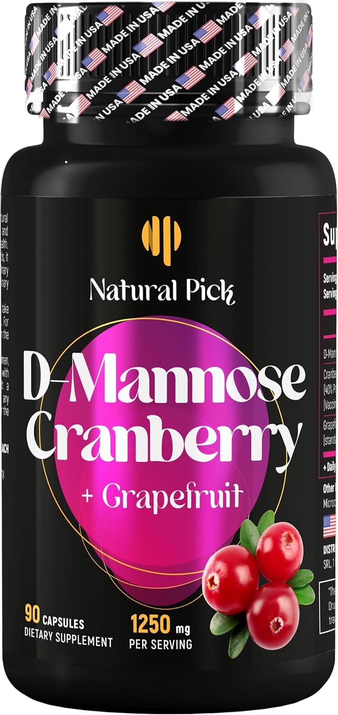 Natural Pick D mannose with Cranberry, 1250mg – Potent dmannose Pills, for Kidney Defense Support and Cleanse andu Urinary Tract Health for Women. Bladder Healt Supplements for Women – 90 Capsules